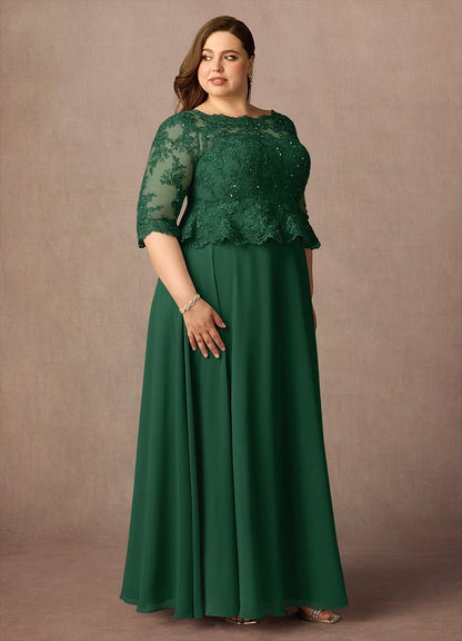 Dark Green A-Line Boatneck Sequins Chiffon Dress