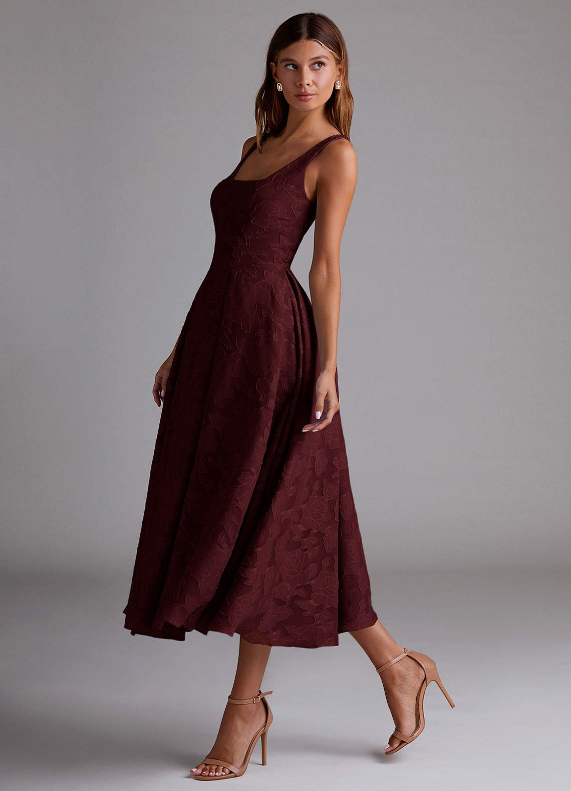 Amalie Wine A-Line Midi Dress
