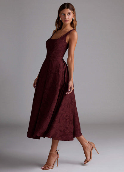 Amalie Wine A-Line Midi Dress