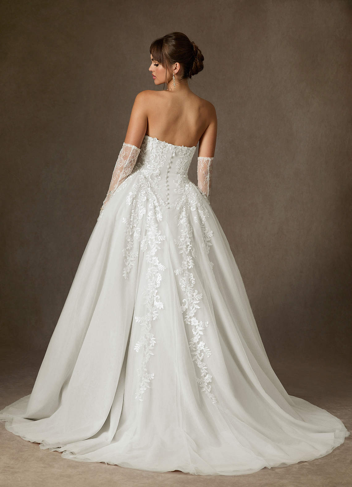 Diamond White Ball-Gown Strapless Lace Dress