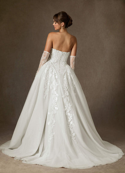 Diamond White Ball-Gown Strapless Lace Dress