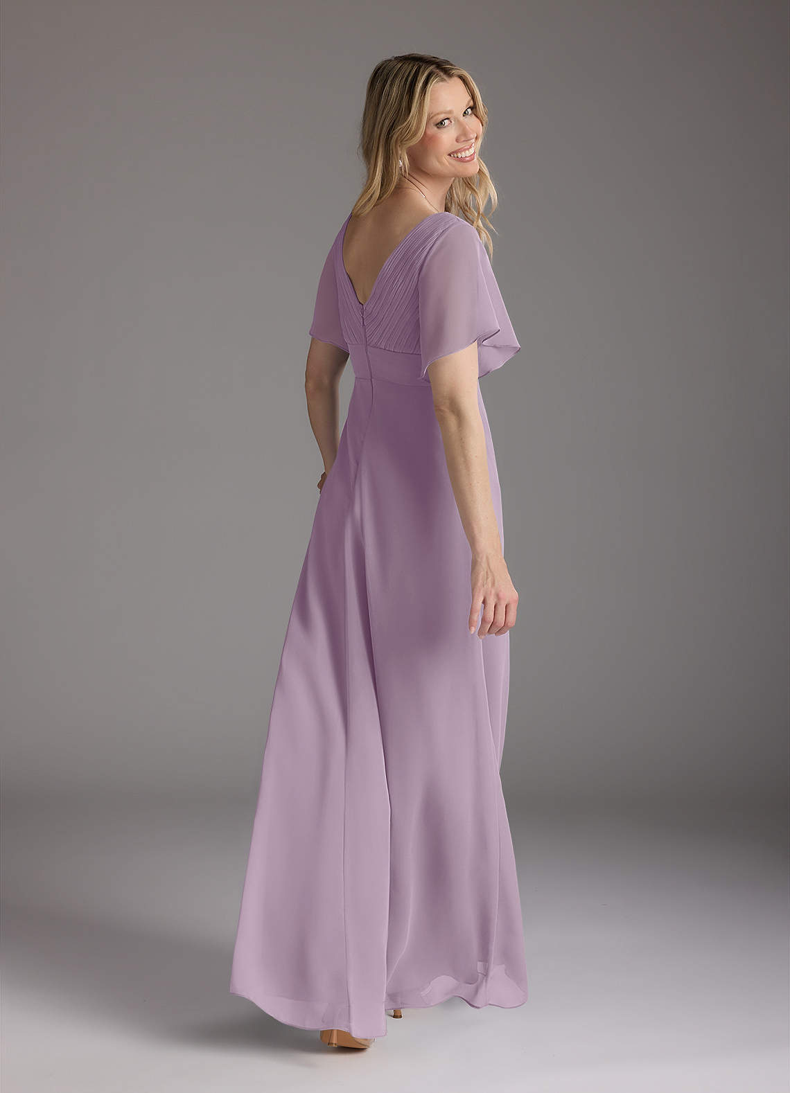 Wisteria A-Line V-Neck Pleated Chiffon Dress