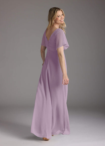Wisteria A-Line V-Neck Pleated Chiffon Dress