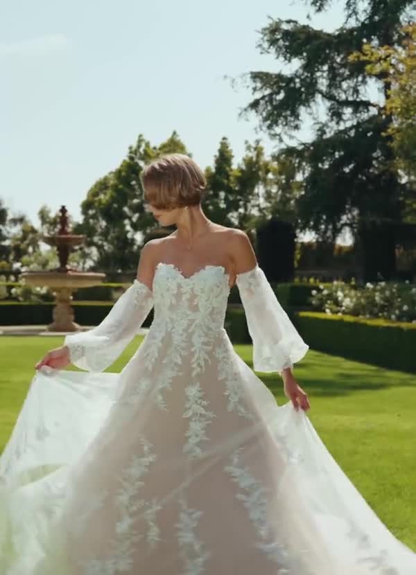 Diamond White Ball-Gown Strapless Lace Dress