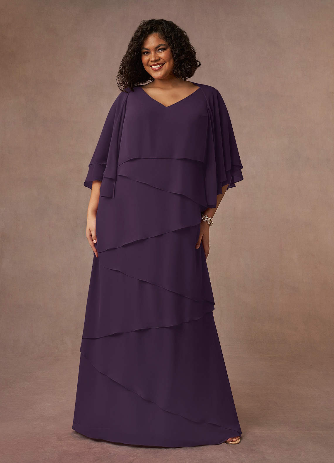 Plum A-Line V-Neck Chiffon Dress