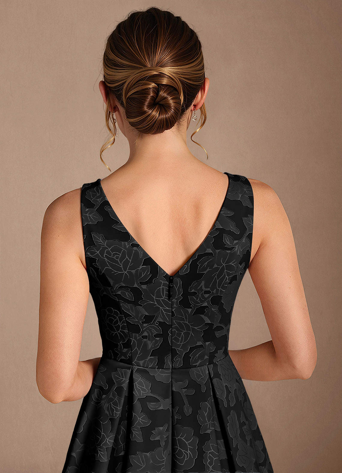 Black A-Line Pleated Floral Burnout Dress