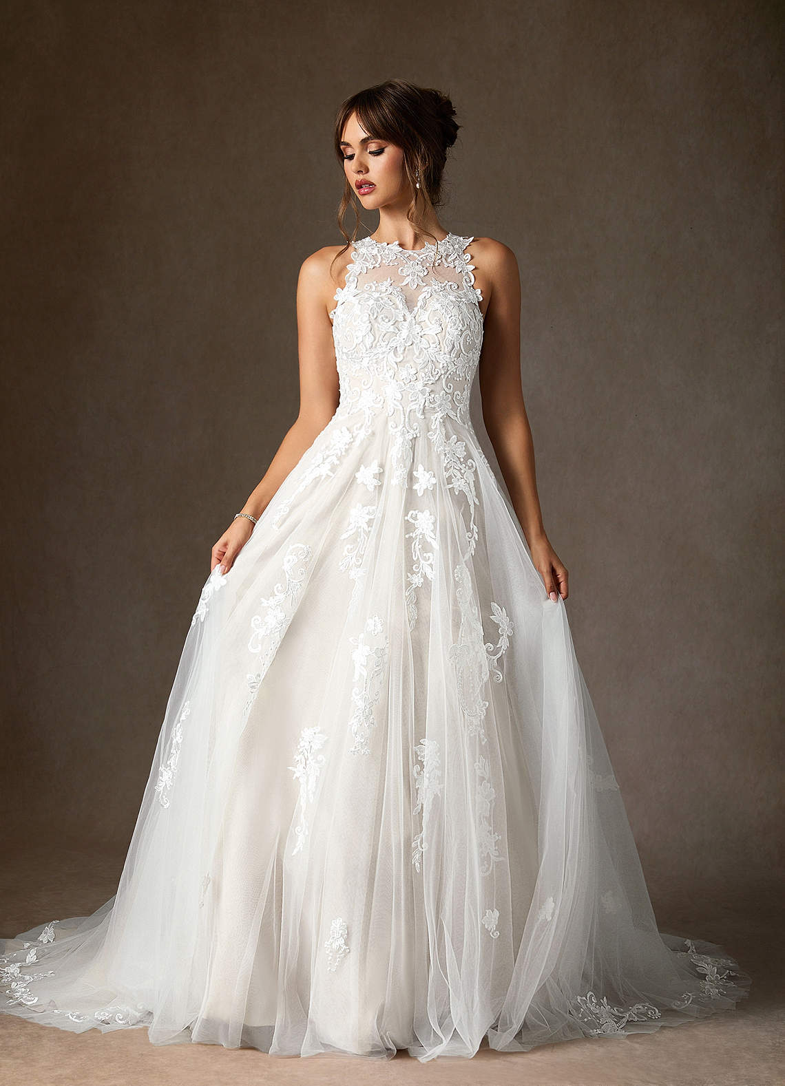 Diamond White A-Line Sweetheart Lace Tulle Dress