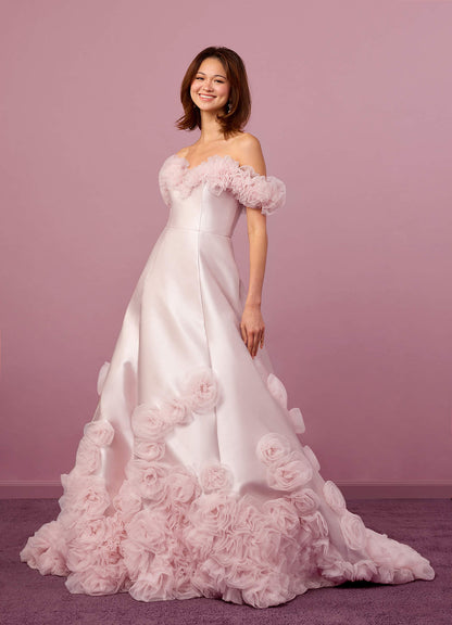 Ballerina Pink Ball-Gown Off the Shoulder Mikado Dress Ballerina Pink