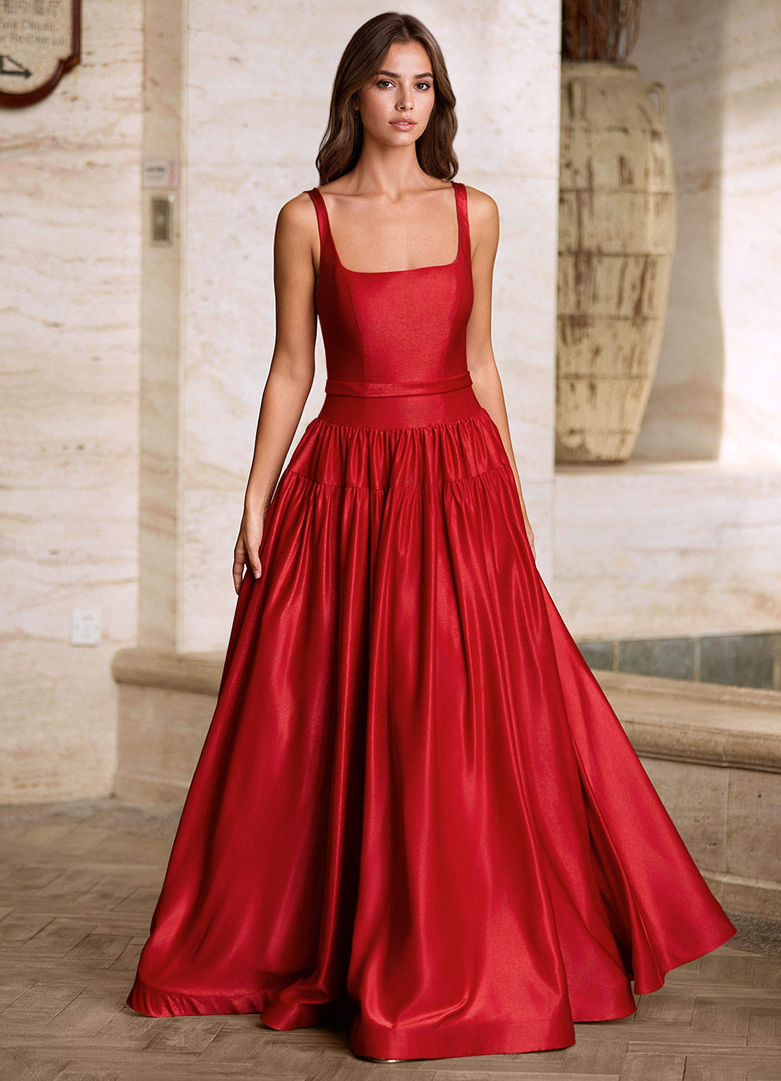 Arora Red Square Neckline Prom Dress