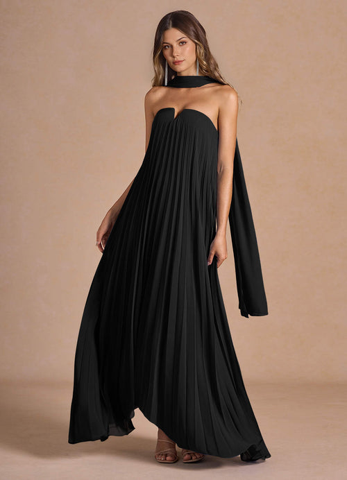 Nahla Black Allover Pleated Maxi Dress  Dress