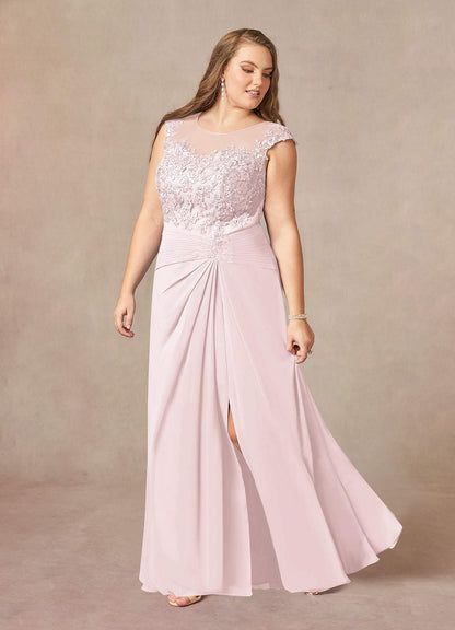 Blushing Pink A-Line Scoop Sequins Chiffon Dress