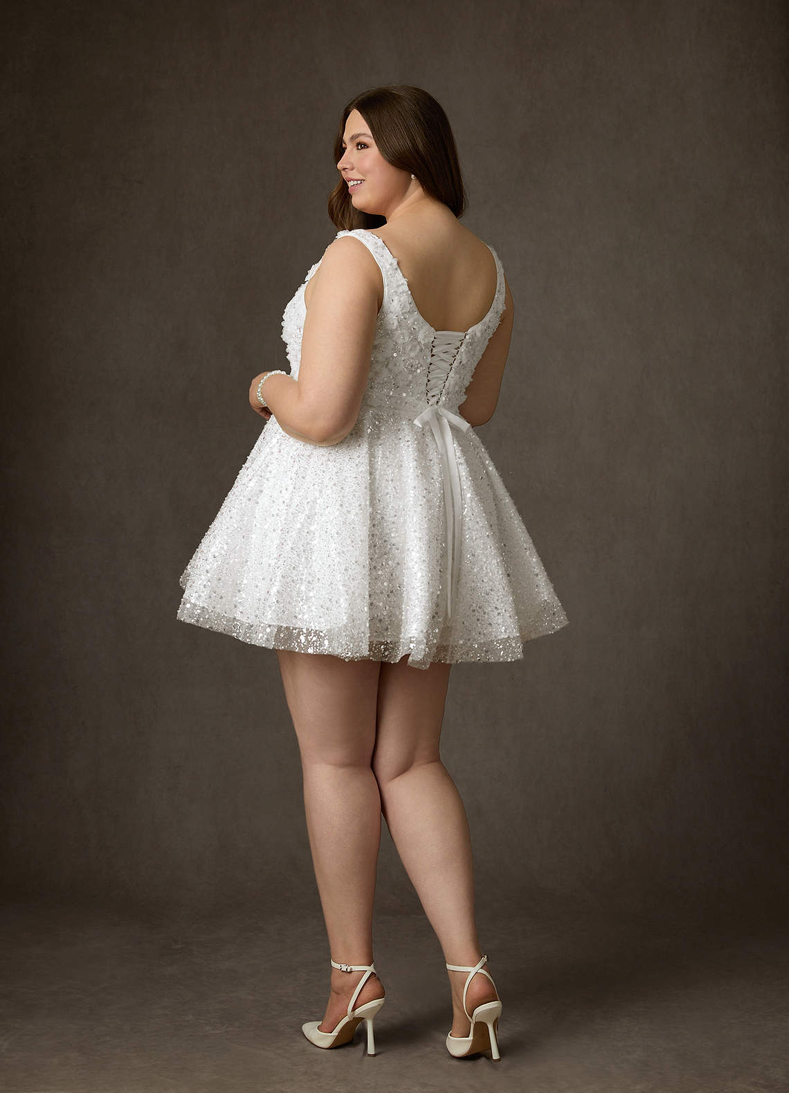Diamond White A-Line with Pockets Beading Dress