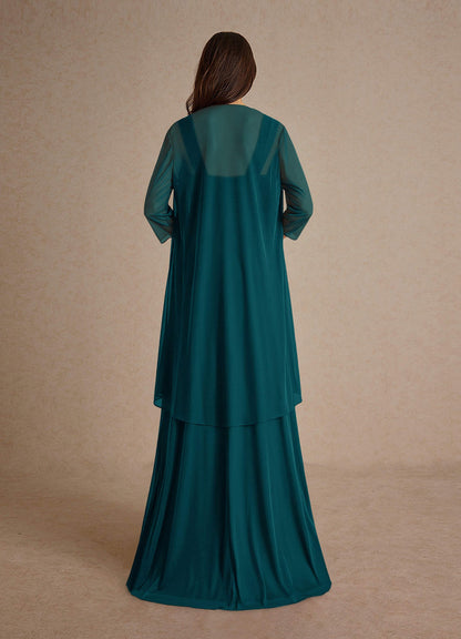 Pine A-Line Pleated Mesh Dress