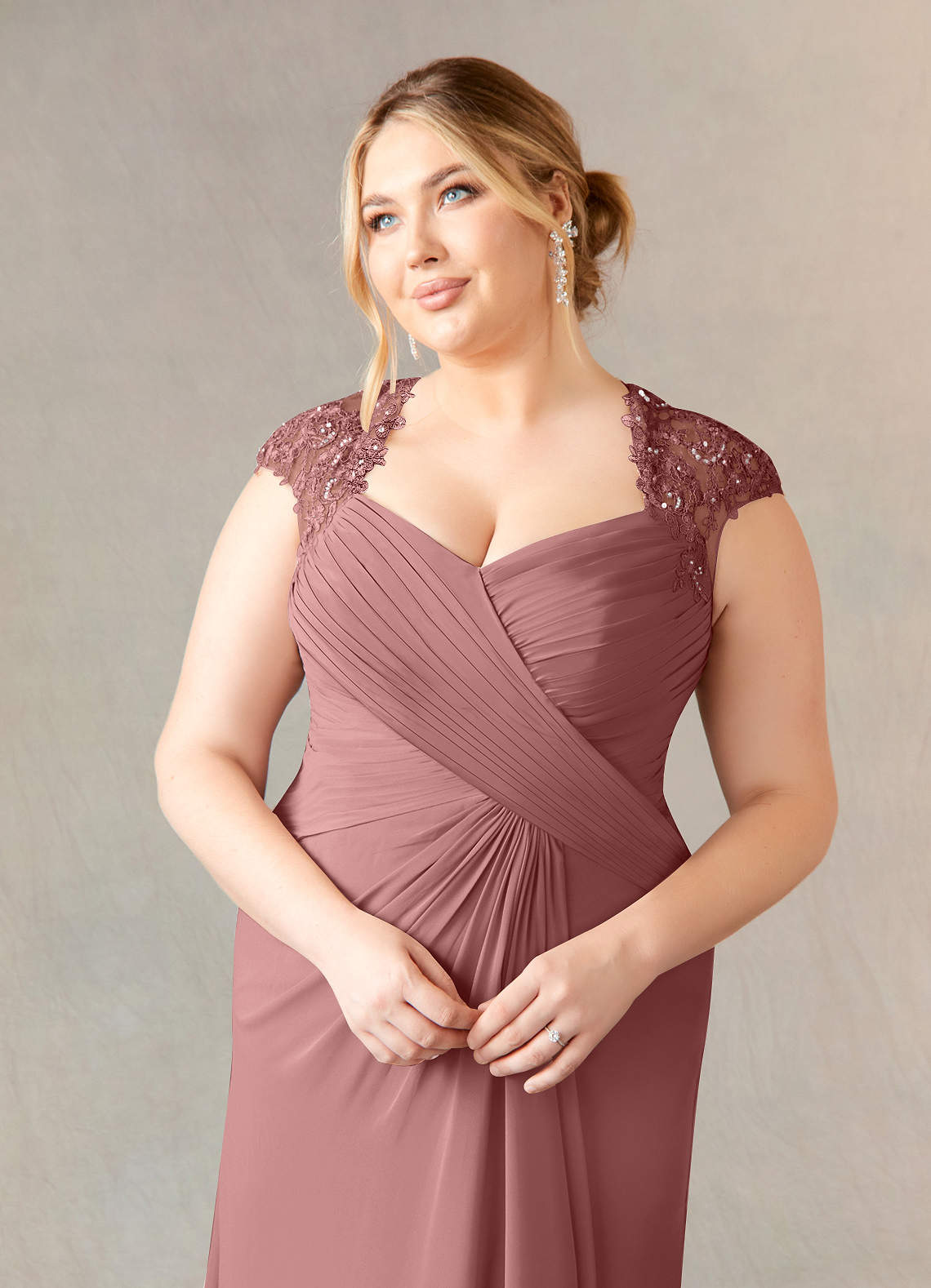 Desert Rose A-Line Queen Anne Sequins Chiffon Dress