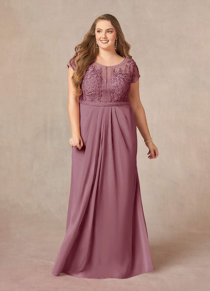 Vintage Mauve A-Line Lace Chiffon Dress