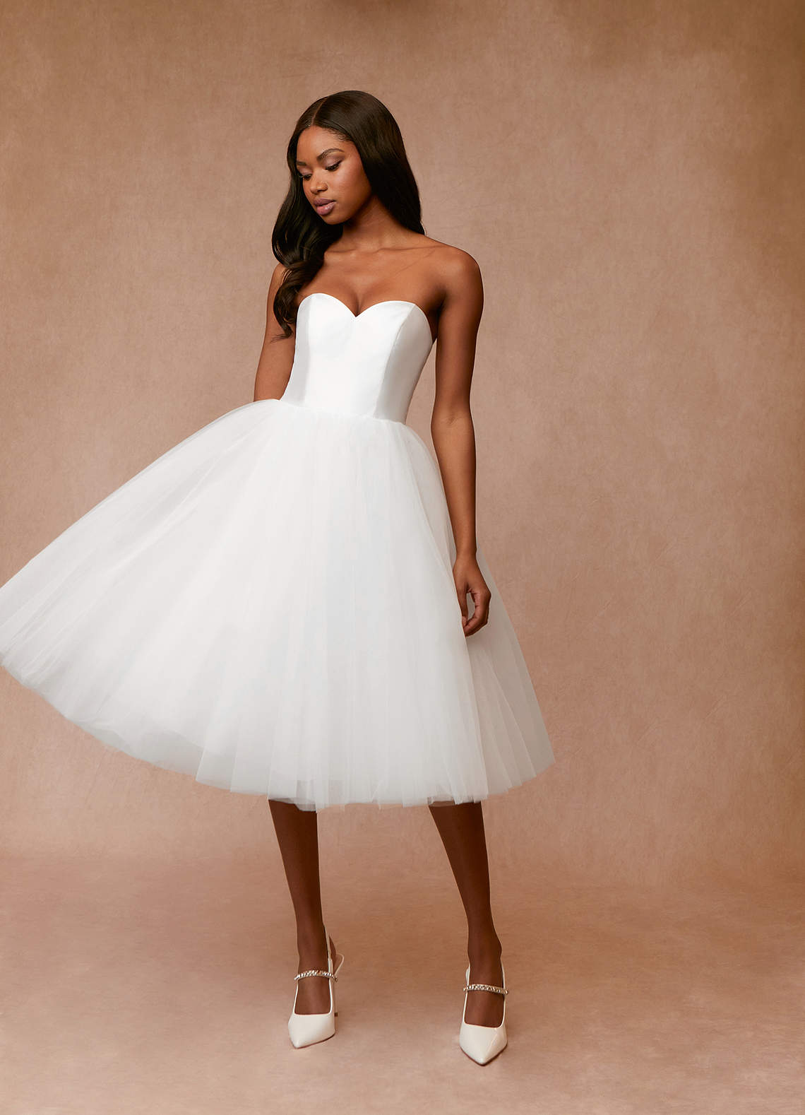 Diamond White A-Line Sweetheart Neckline Tulle Dress
