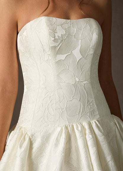 Antique White Ball-Gown Strapless Floral Jacquard Dress