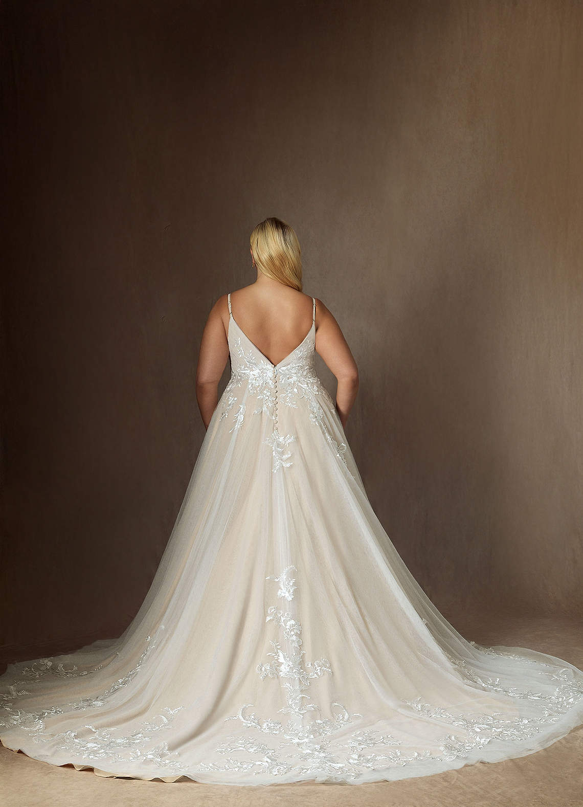 Diamond White Champagne A-Line V-Neck Sequins Tulle Dress