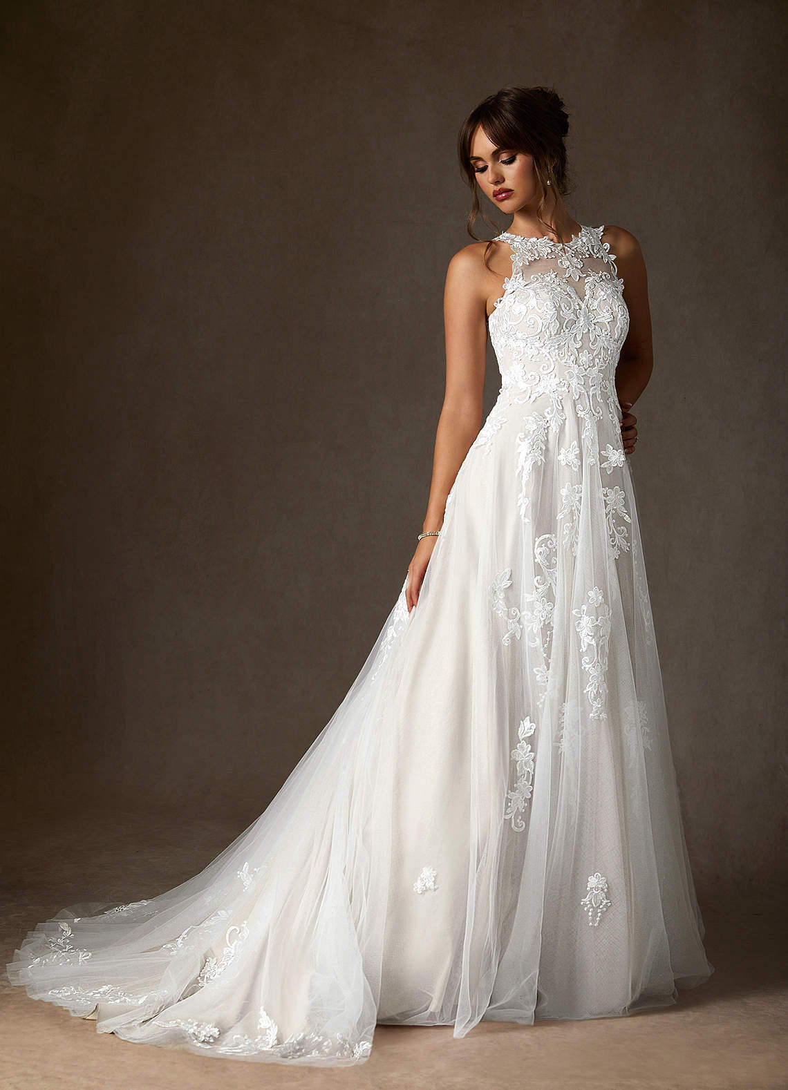 Diamond White A-Line Sweetheart Lace Tulle Dress