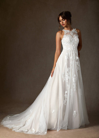 Diamond White A-Line Sweetheart Lace Tulle Dress