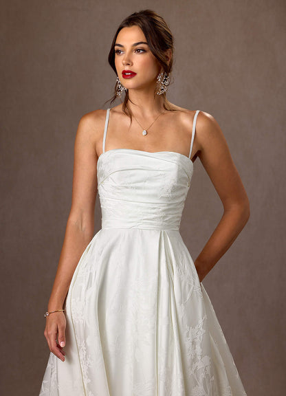 Diamond White A-Line Strapless Floral Jacquard Dress