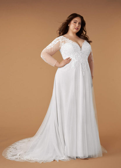 Diamond White A-Line V-Neck Sequins Tulle Dress