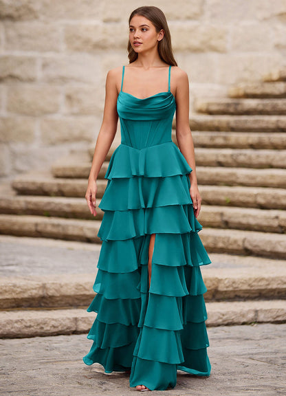 Rhythm Peacock Ruffled A-Line Prom Dress