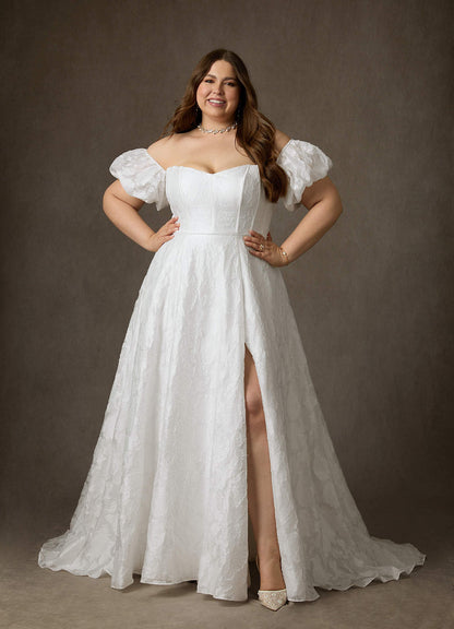 Diamond White Ball-Gown Sweetheart Neckline Floral Burnout Jacquard Dress