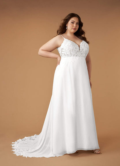 Diamond White A-Line V-Neck Sequins Chiffon Dress
