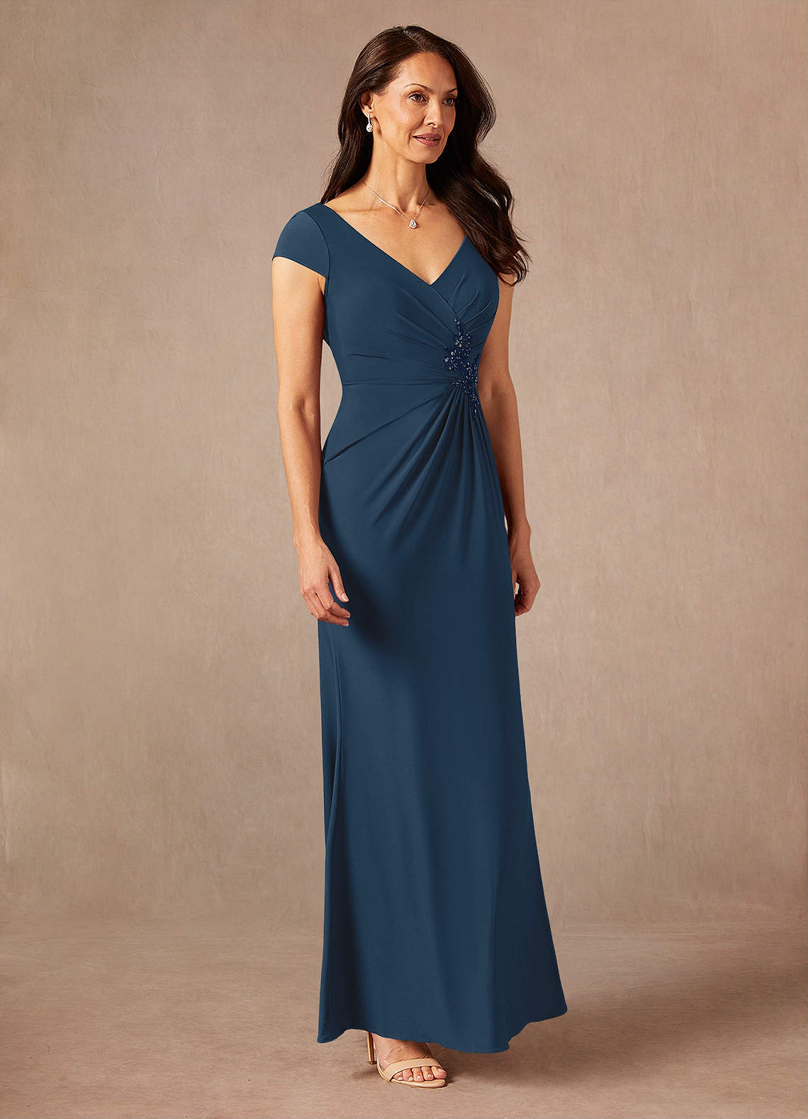 Neptune Dark Navy Mermaid V-Neck Sequins Lace Dress