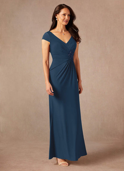 Neptune Dark Navy Mermaid V-Neck Sequins Lace Dress