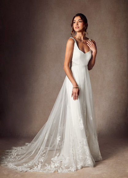 Diamond White A-Line Sequins Crepe Back Satin Dress