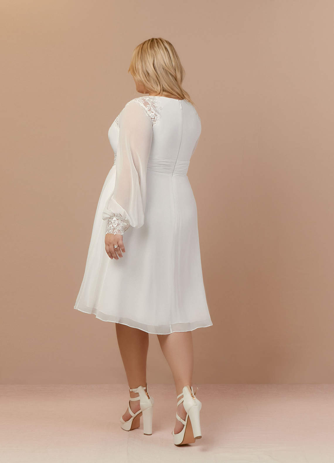 Diamond White A-Line V-Neck Lace Chiffon Dress