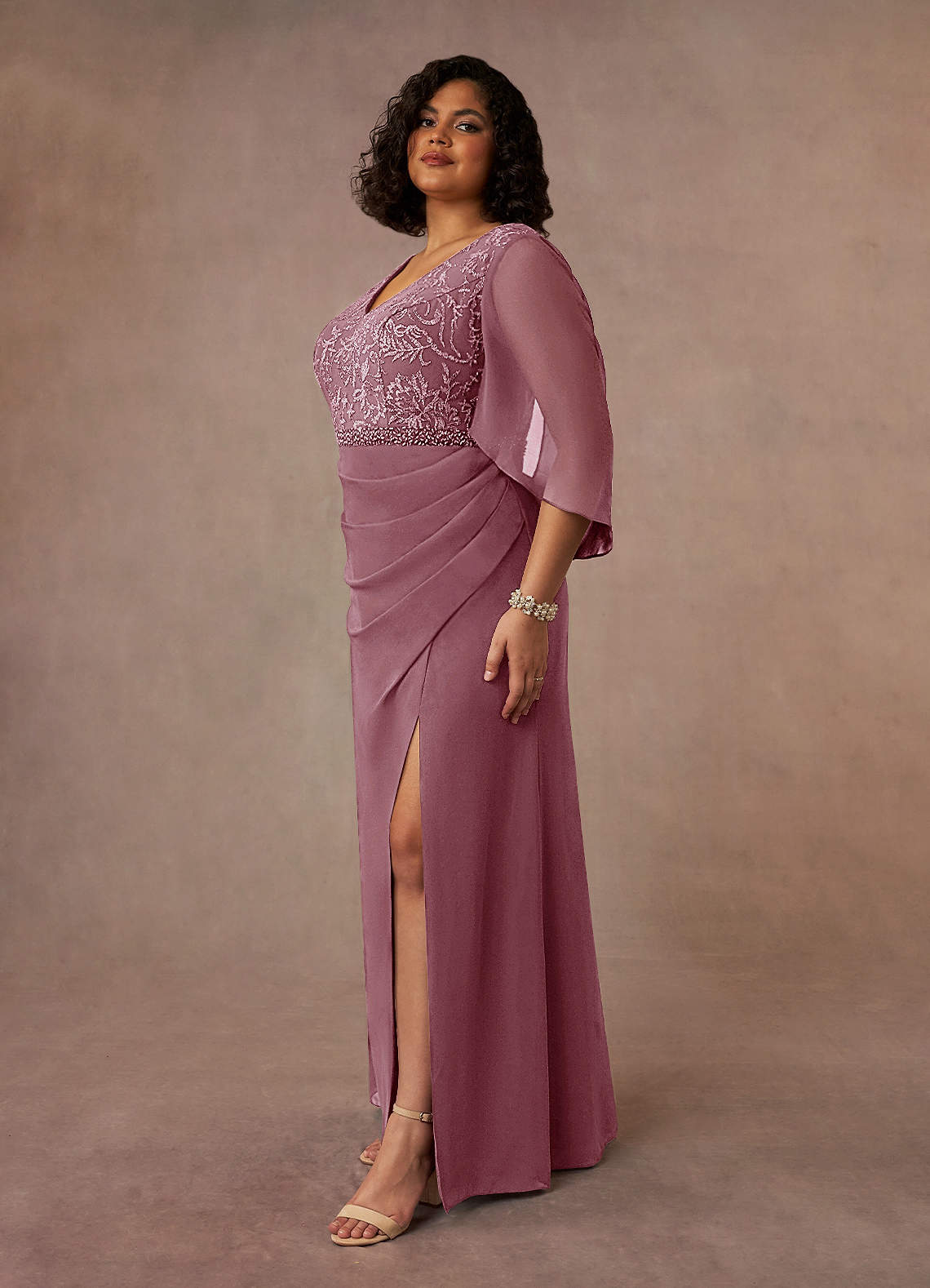 Vintage Mauve Mermaid Lace Chiffon Dress