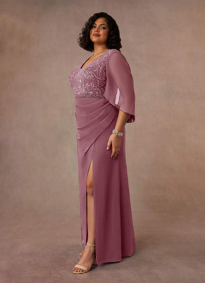 Vintage Mauve Mermaid Lace Chiffon Dress