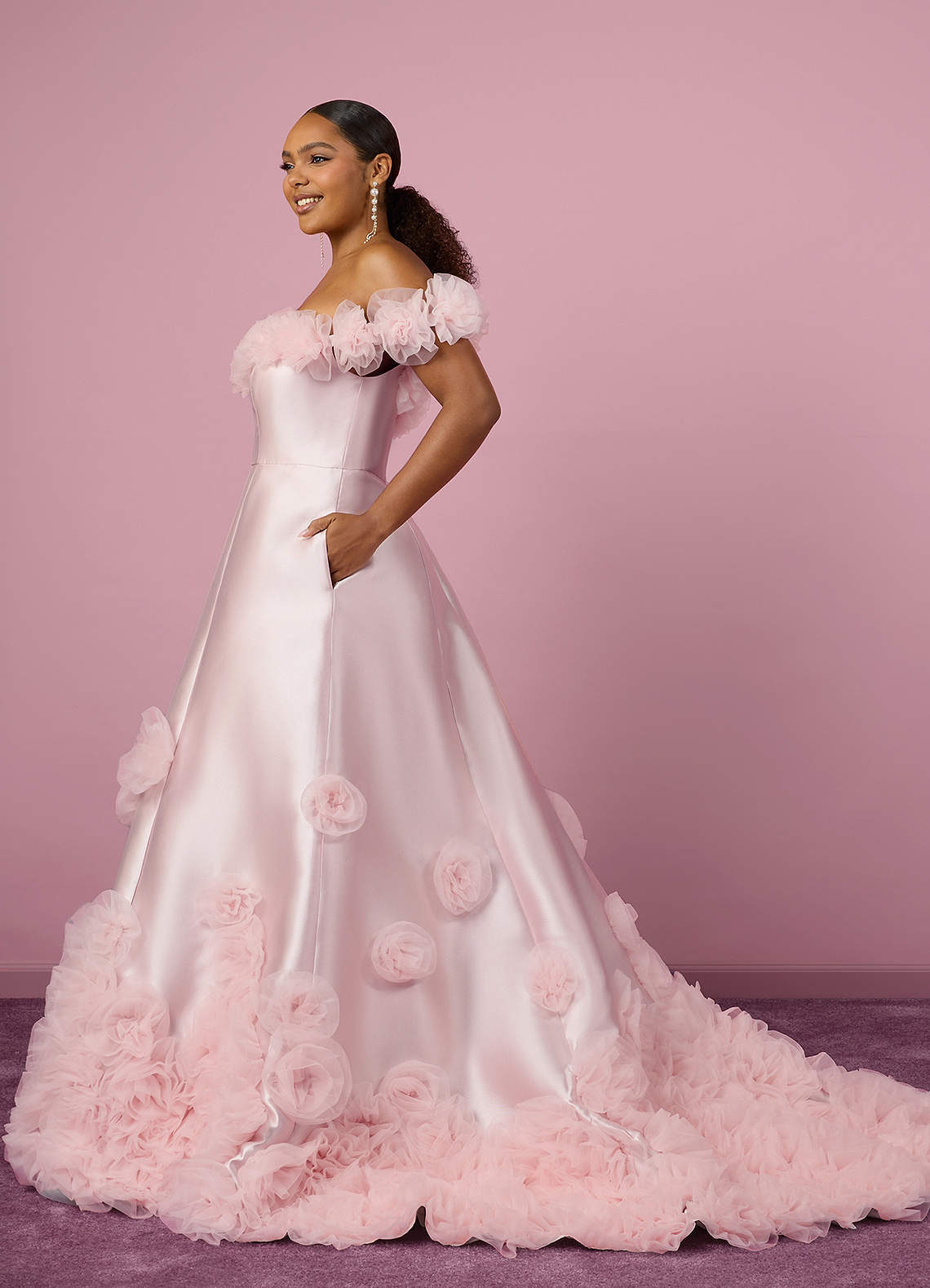 Ballerina Pink Ball-Gown Off the Shoulder Mikado Dress Ballerina Pink