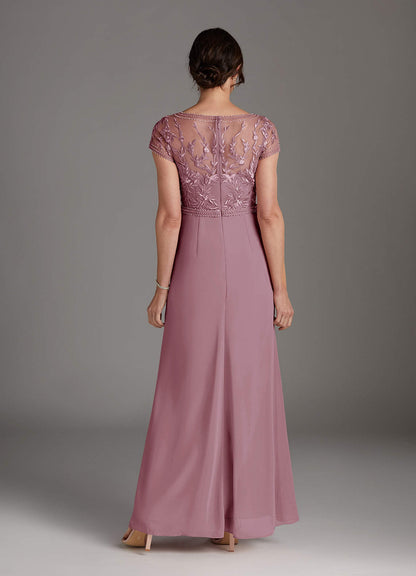 Vintage Mauve A-Line Lace Chiffon Dress