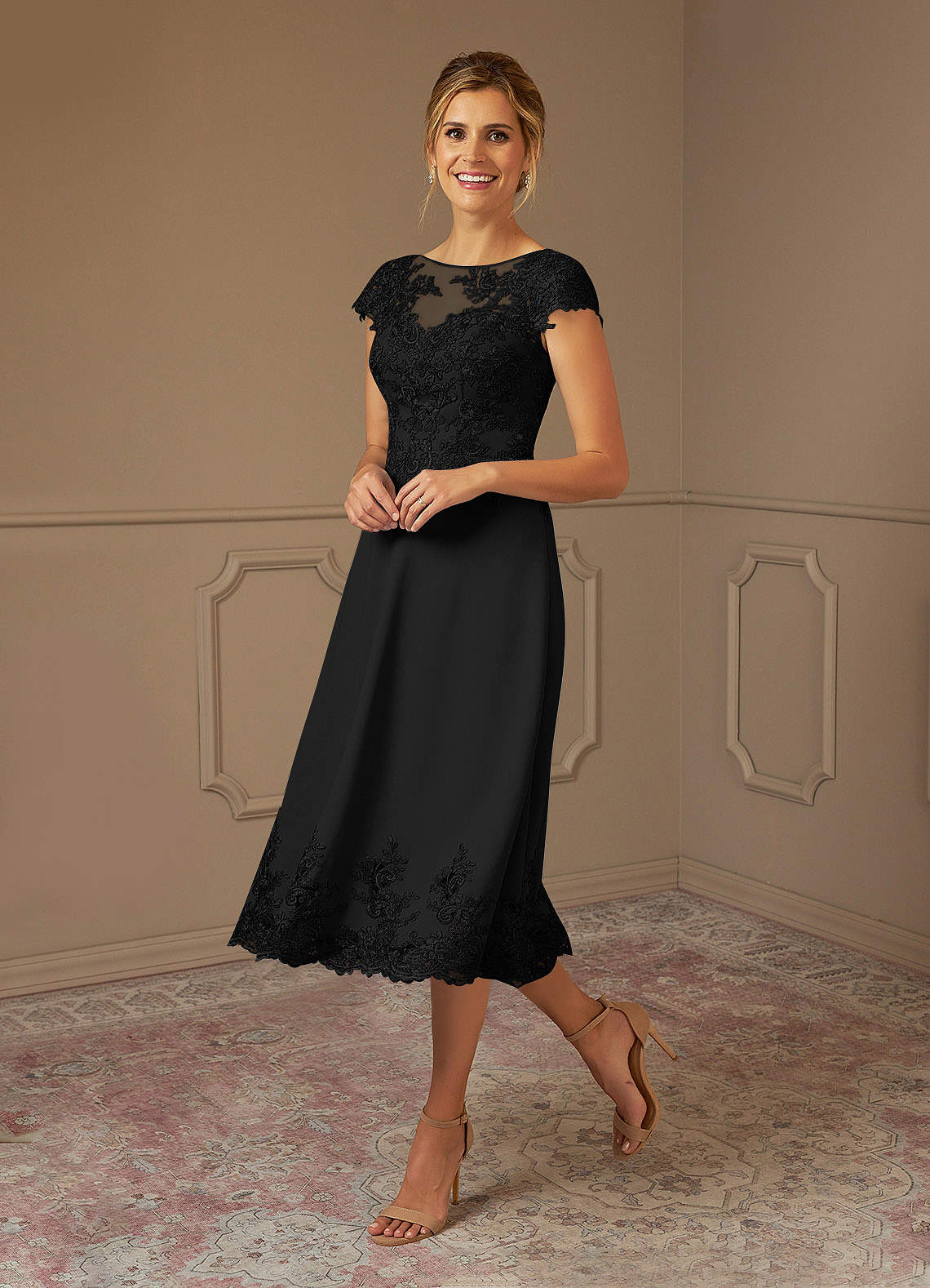 Black A-Line Scoop Lace Dress