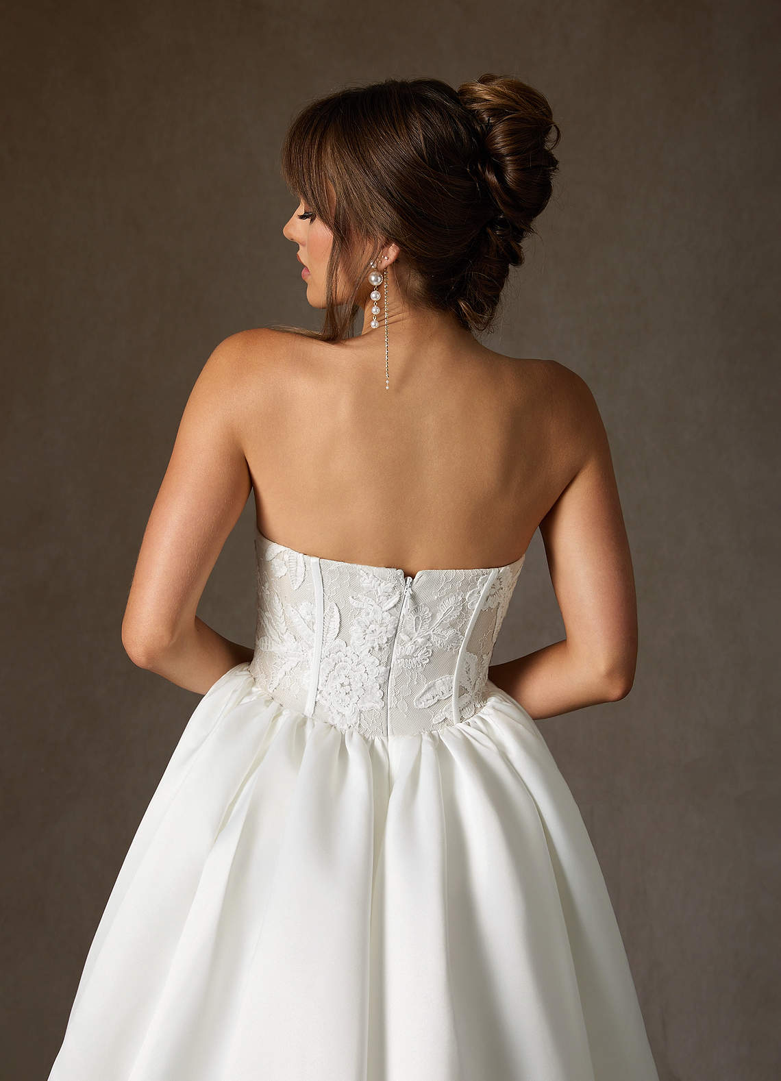 Diamond White Ball-Gown Strapless Lace Dress