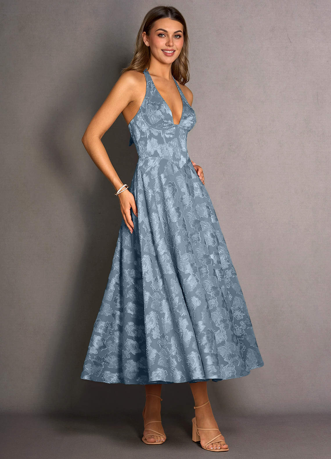 Isabeau Dusty Blue Midi Dress  Dress