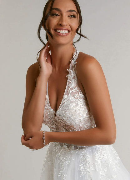 Diamond White A-Line Halter Sequins Tulle Dress