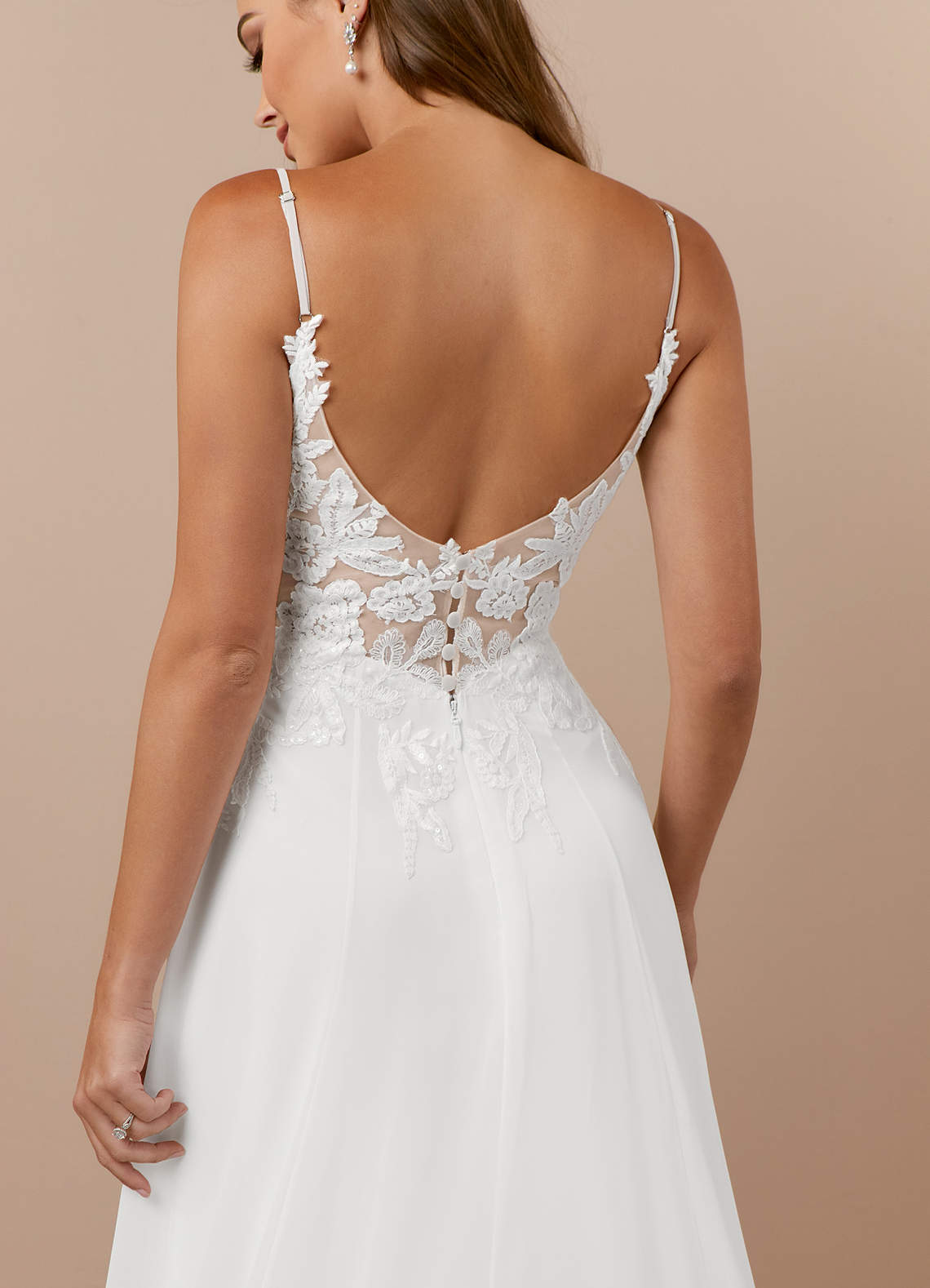 Diamond White A-Line V-Neck Sequins Chiffon Dress