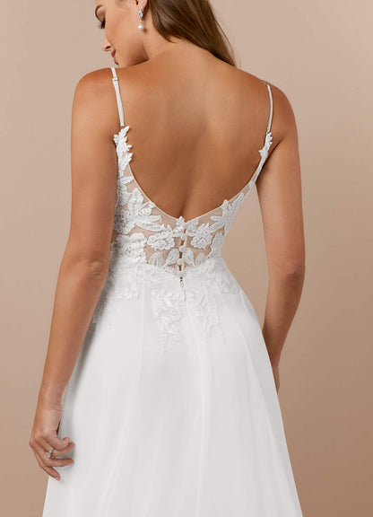 Diamond White A-Line V-Neck Sequins Chiffon Dress