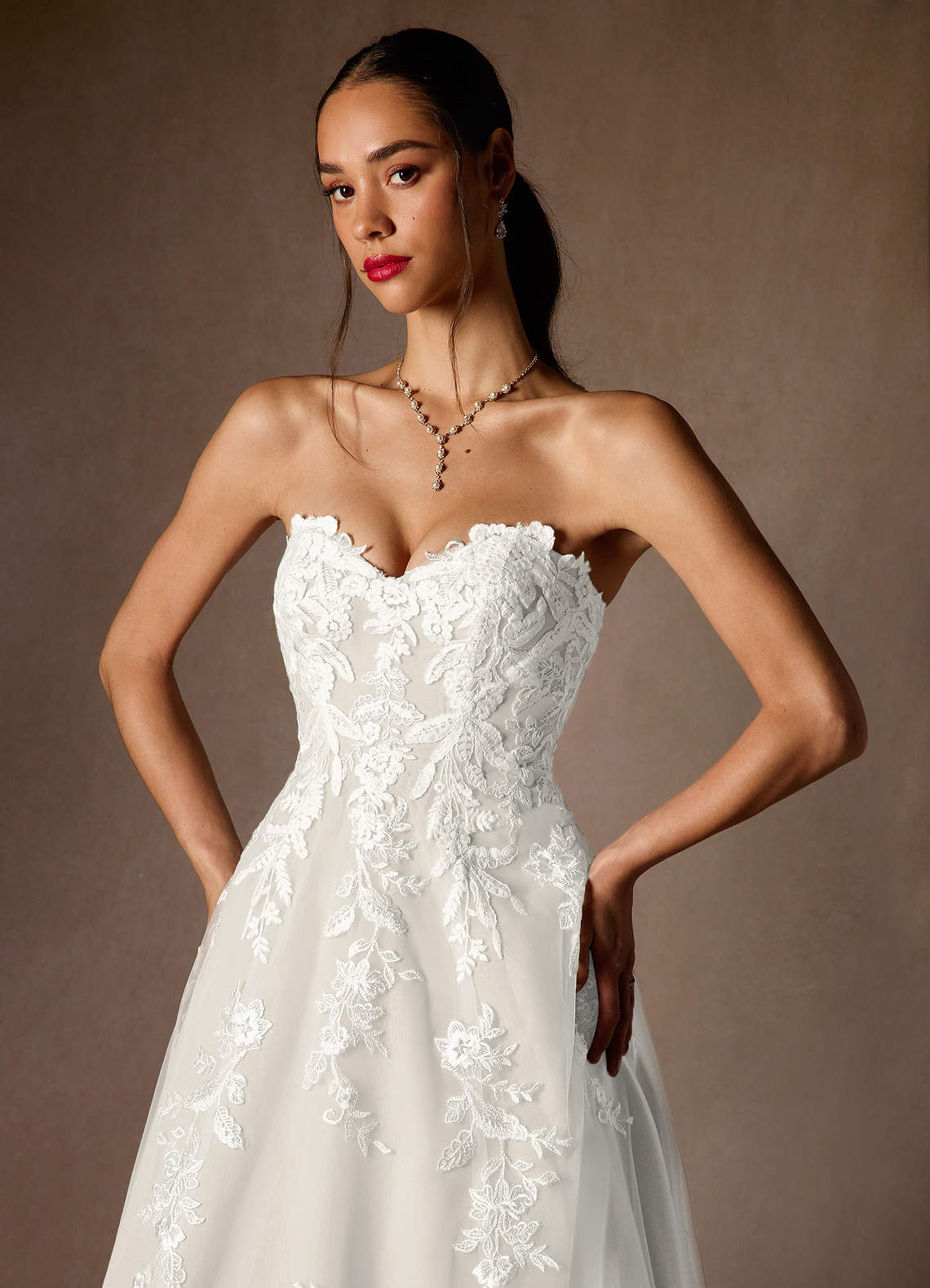 Diamond White Ball-Gown Strapless Lace Dress