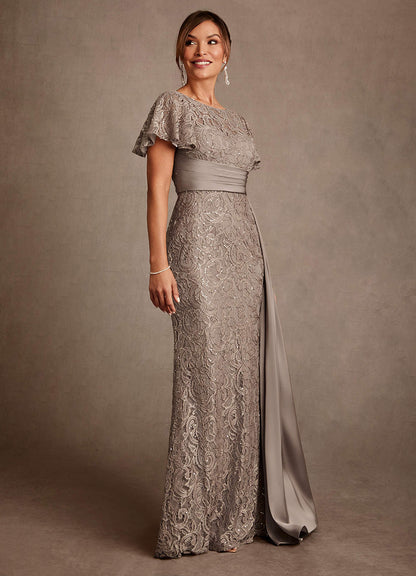 Taupe Mermaid Pleated Lace Dress