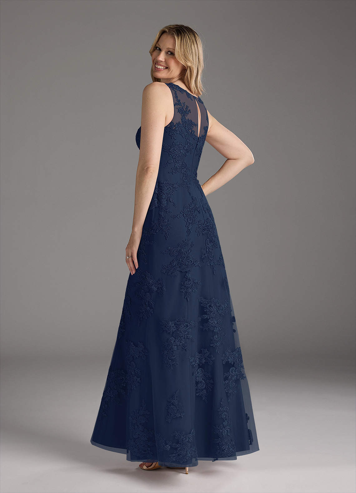 Dark Navy Mermaid Lace Chiffon Dress