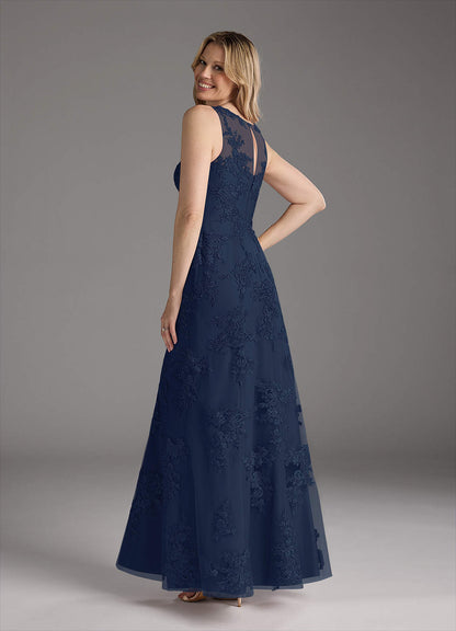 Dark Navy Mermaid Lace Chiffon Dress