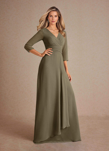 Willow Green A-Line Pleated Chiffon Dress