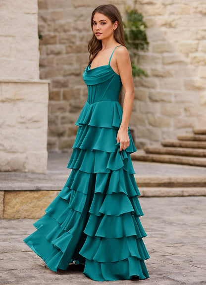 Rhythm Peacock Ruffled A-Line Prom Dress