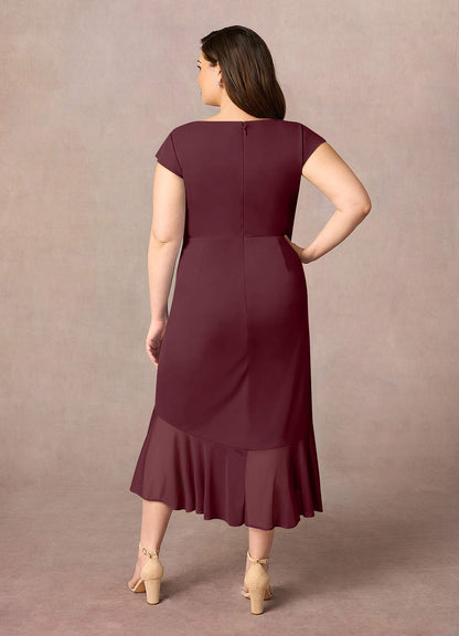Cabernet Sheath V-Neck Pleated Mesh Dress